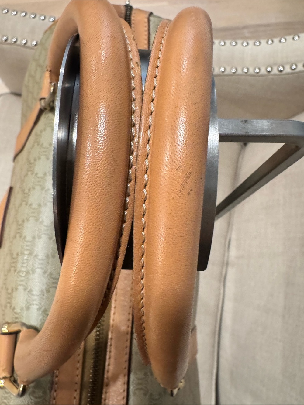 Vintage Authentic Celine Macadam Boston Bag — Monogram Canvas with Leather Trim - Picture 6 of 14